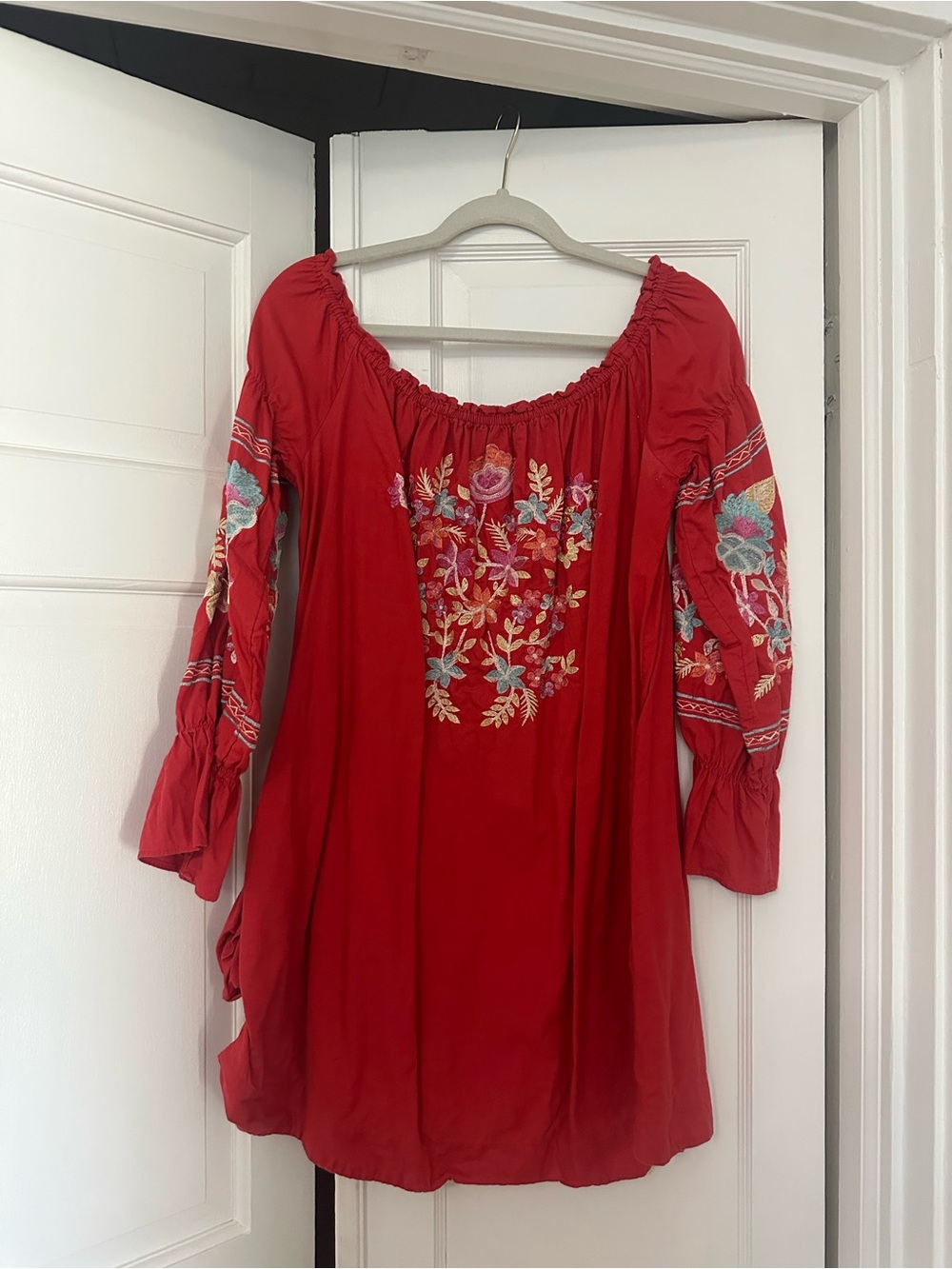Free People Red Off-Shoulder Embroidered Mini Dress - Picture 2 of 5